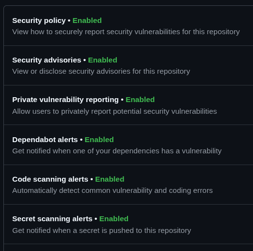 Native GitHub Security Features Settings